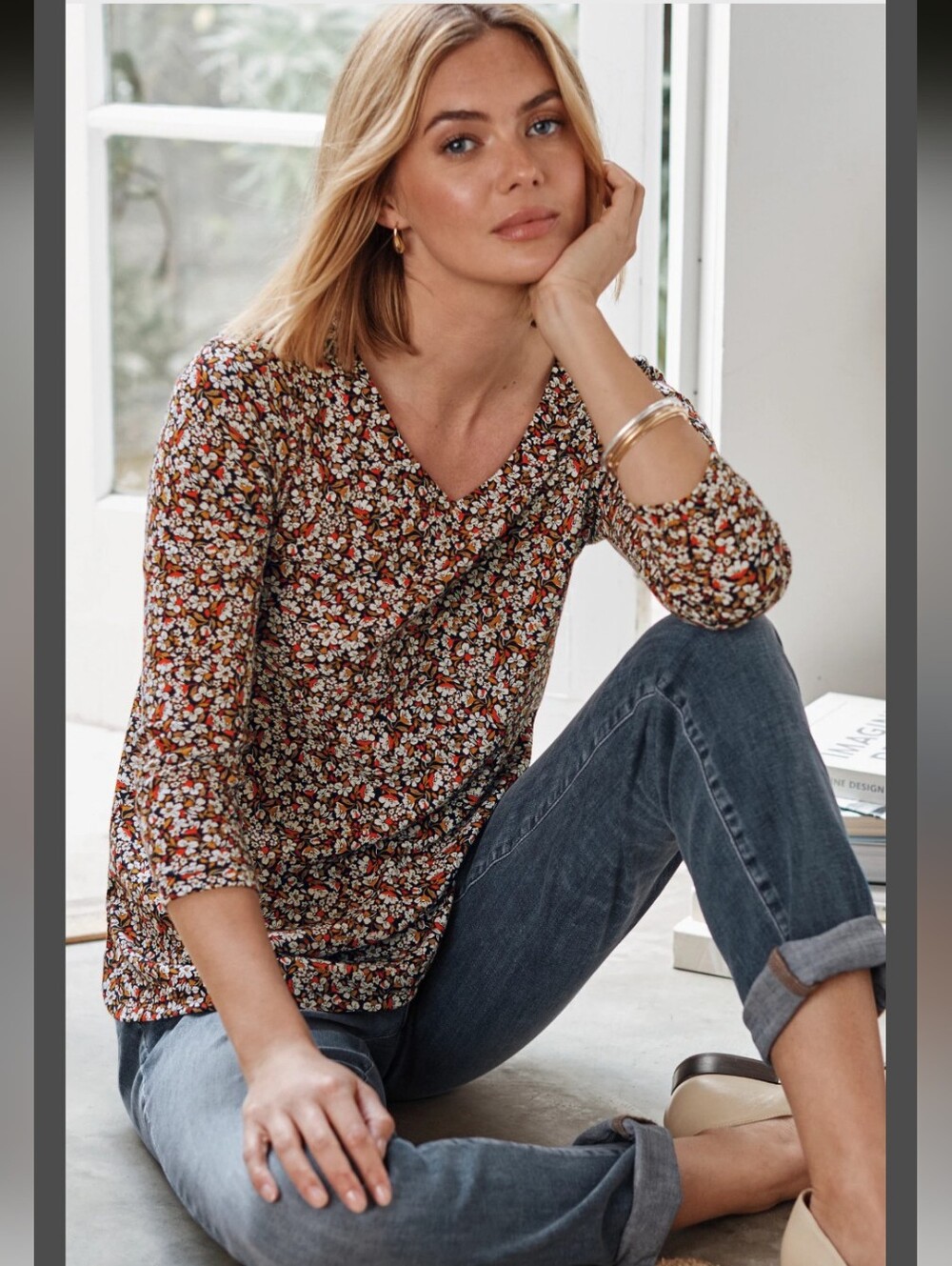 J. Jill Pima 3/4-Sleeve V-Neck Tee- MP